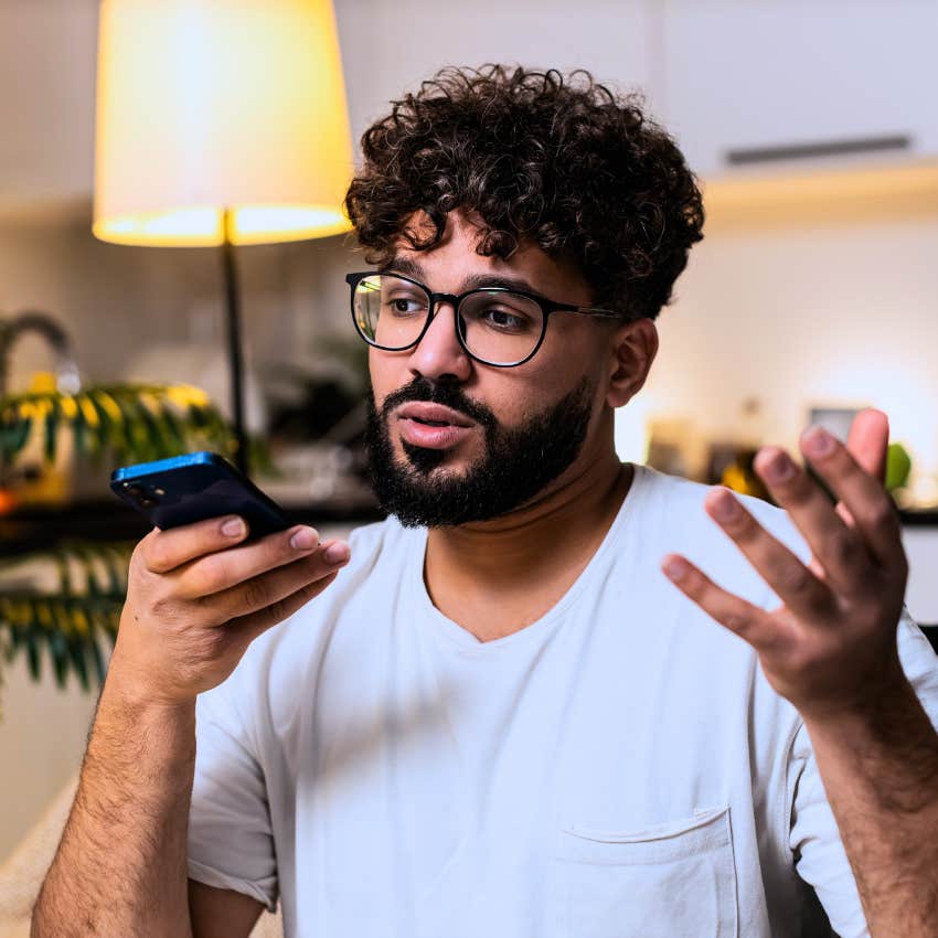Man fishing for compliments on the phone.