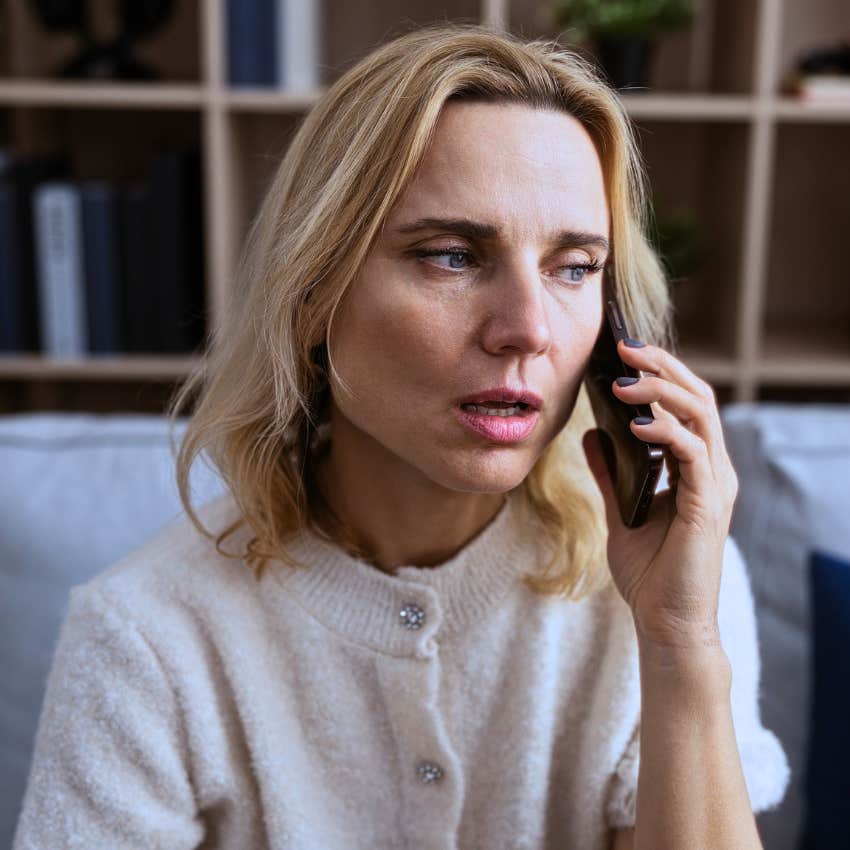 annoyed woman on the phone with a friend who canceled saying I would've made other plans if I knew