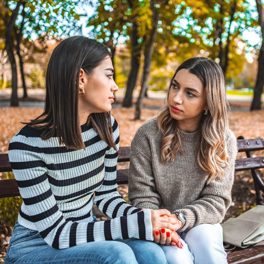 woman with no backbone giving into friend saying whatever you want