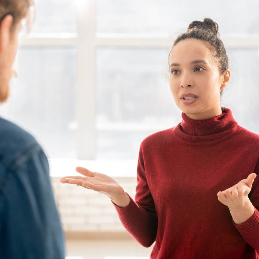 woman about to explode telling colleague do what you want