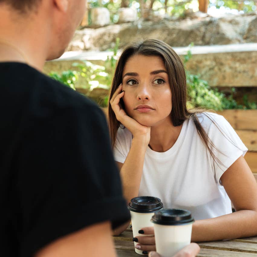 annoyed woman keeping the peace telling friend i'm just tired