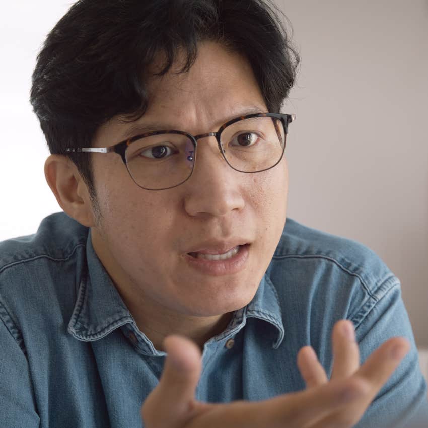 man lacking intuitiveness aggressively telling person to prove it