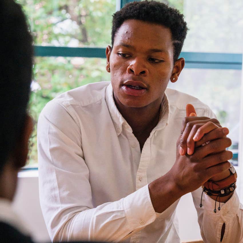 man with an elite mind in conversation saying that resonates deeply