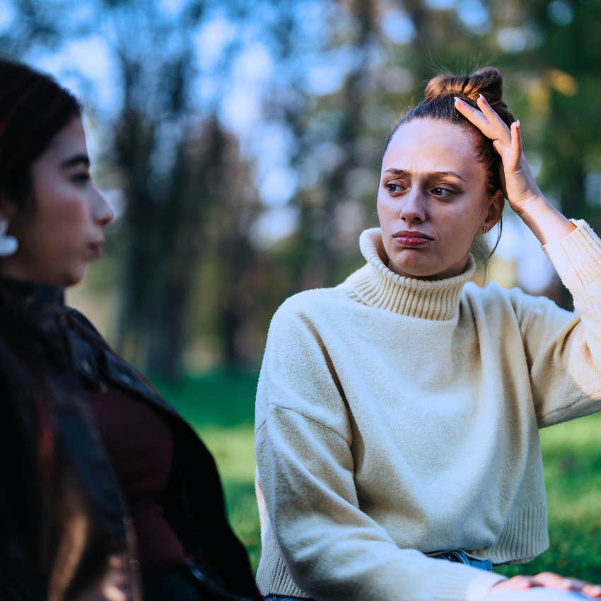woman with pattern recognition sensing fake empathy in friend