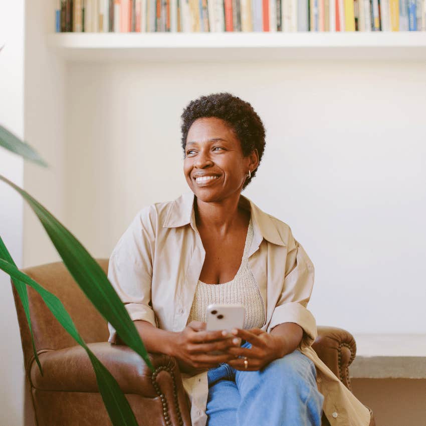 smiling adult woman at peace