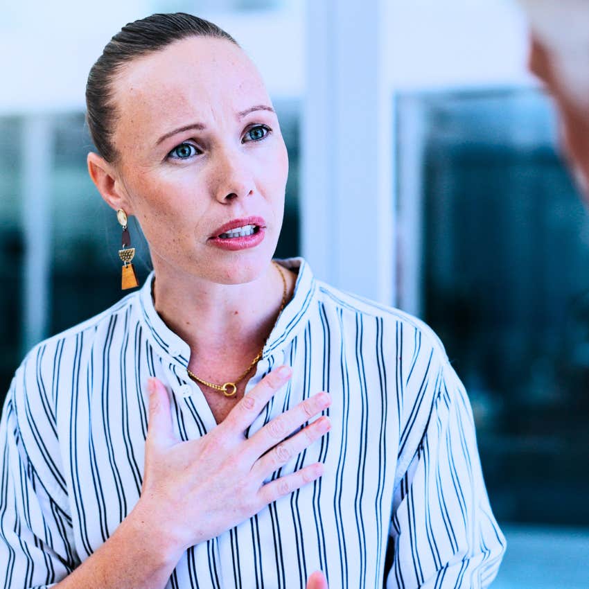 woman talking about her peace at work to a colleague