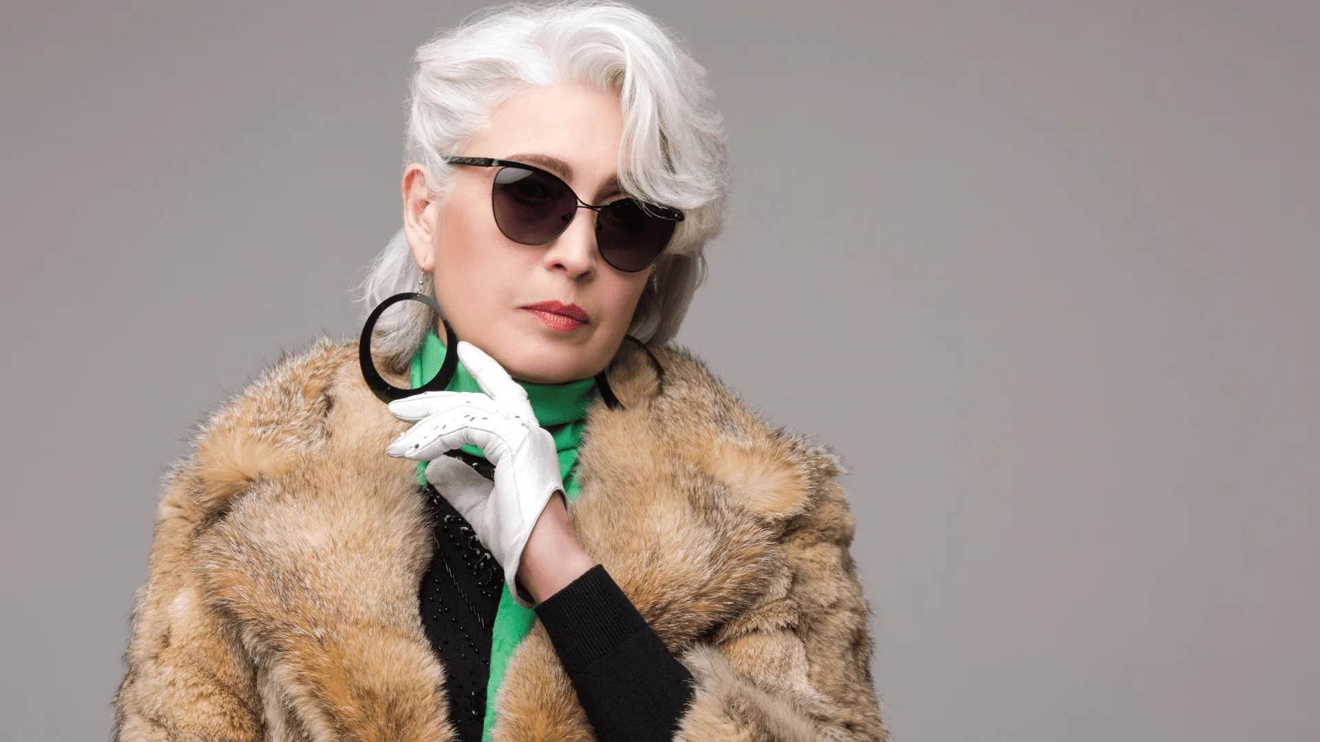 fancy boomer woman wearing real fur