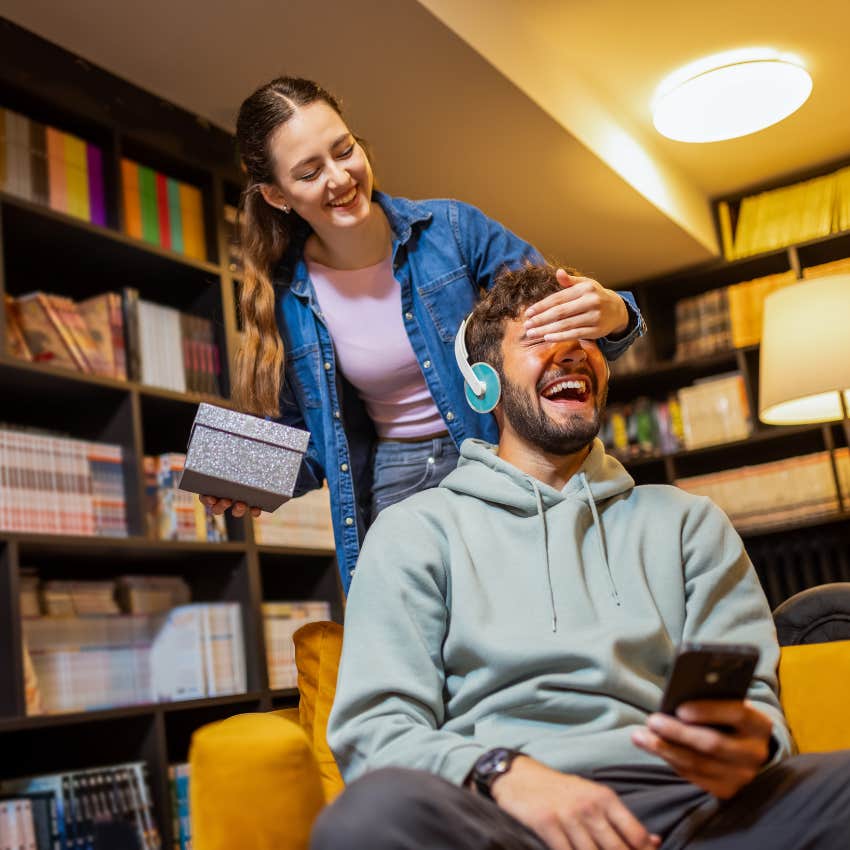 frugal couple having fun together at the library on the weekend