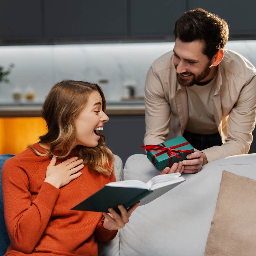 boyfriend giving his girlfriend a gift just because