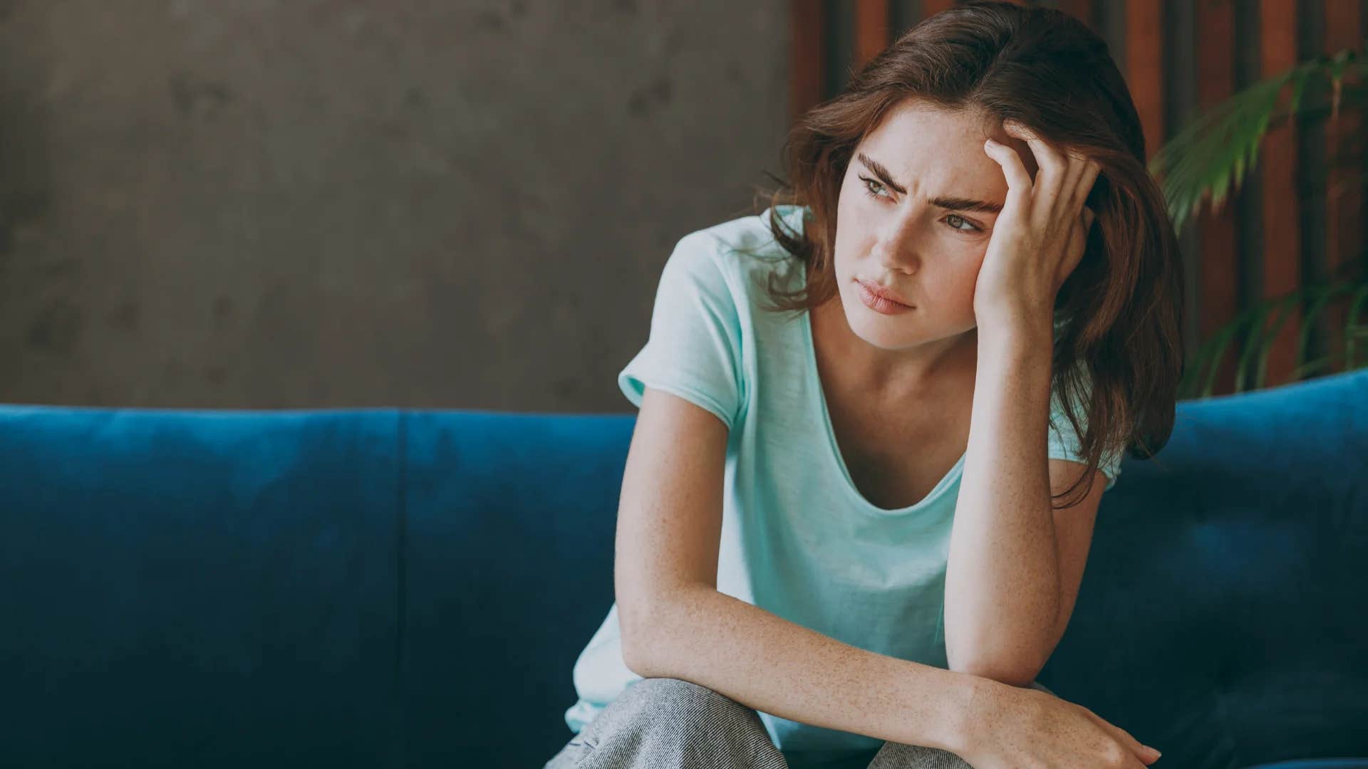smart woman overthinking everything looking upset