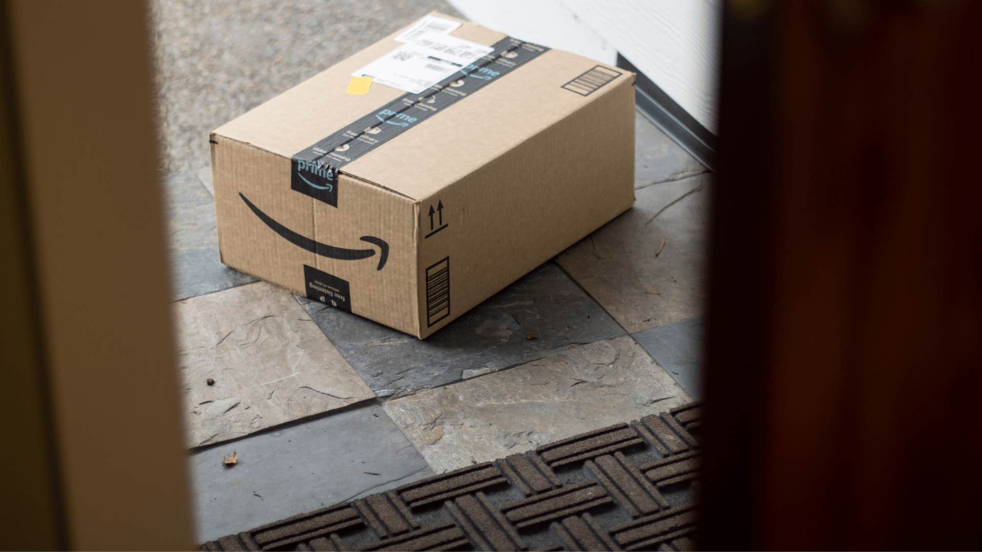 amazon package delivered on front door step
