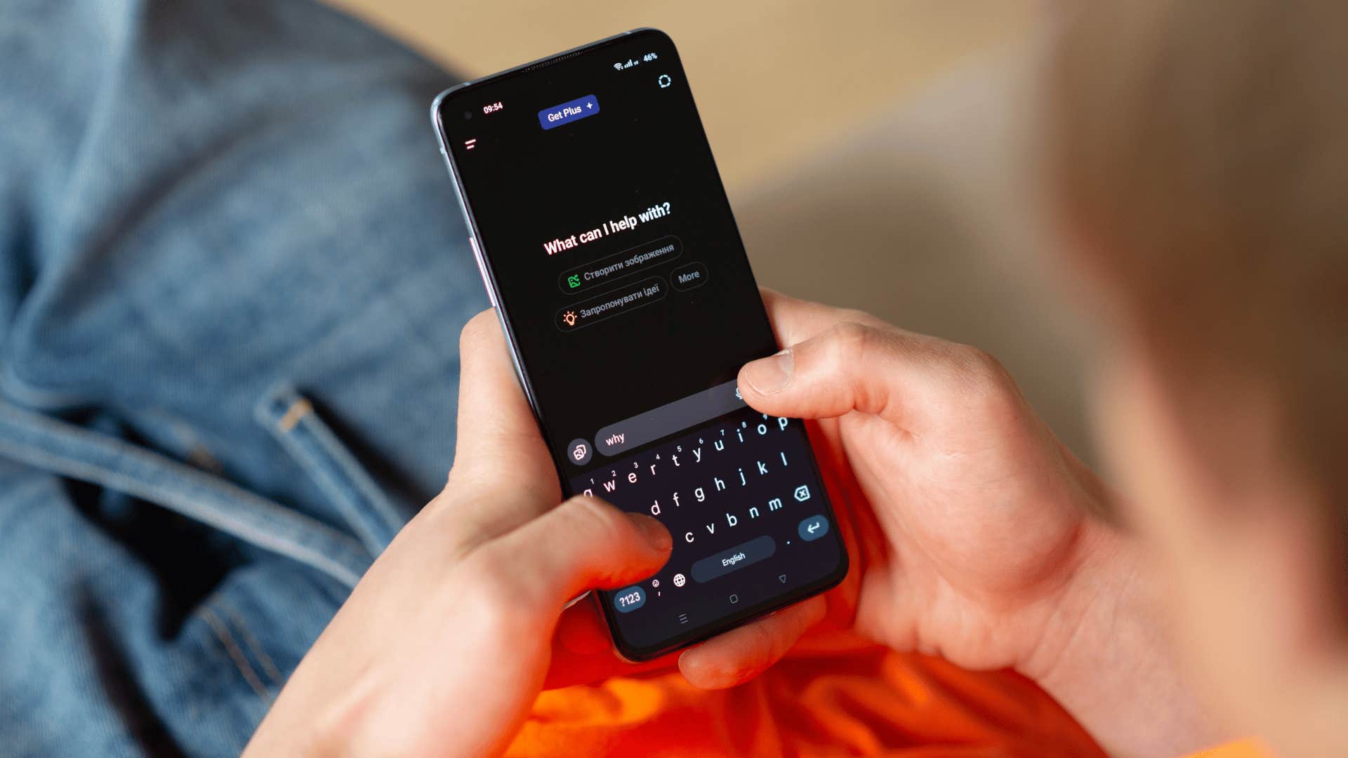 man on the phone asking ai for life advice