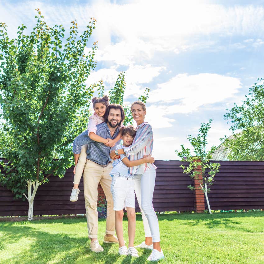 family in a big backyard something only rich people can afford today