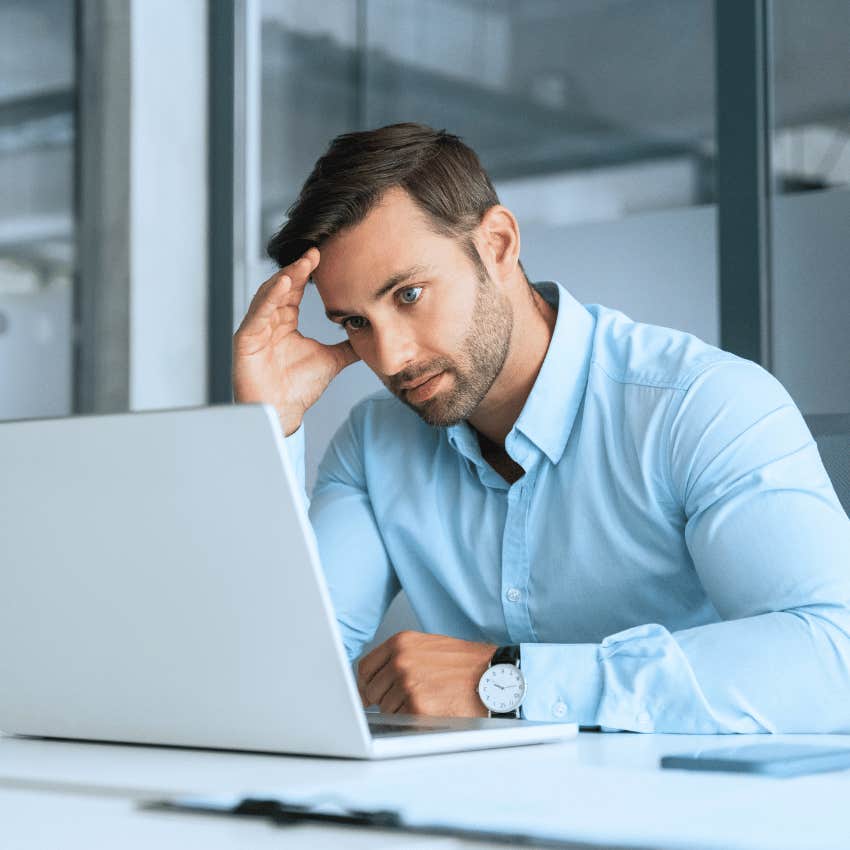 man reading sketchy phrase toxic company sneaks into their job descriptions perform other duties assigned by manager