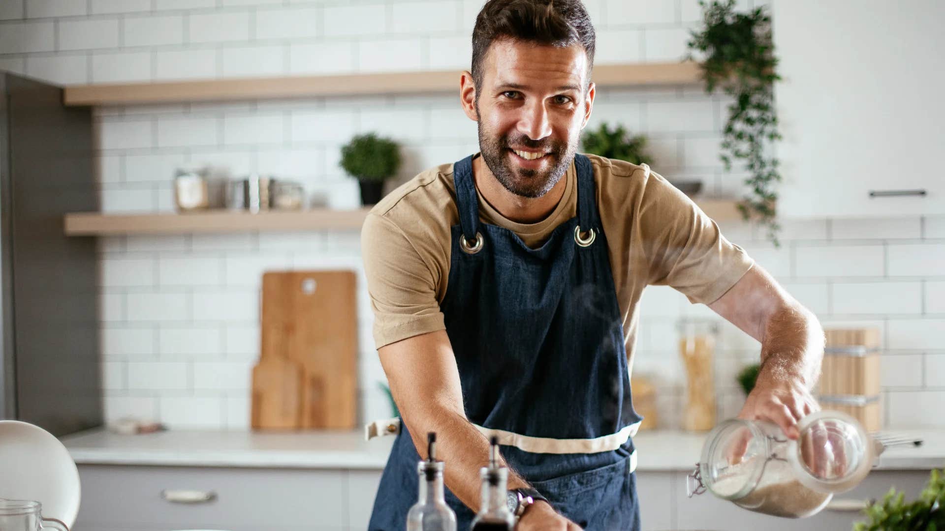happy man hearing woman say can i get you anything