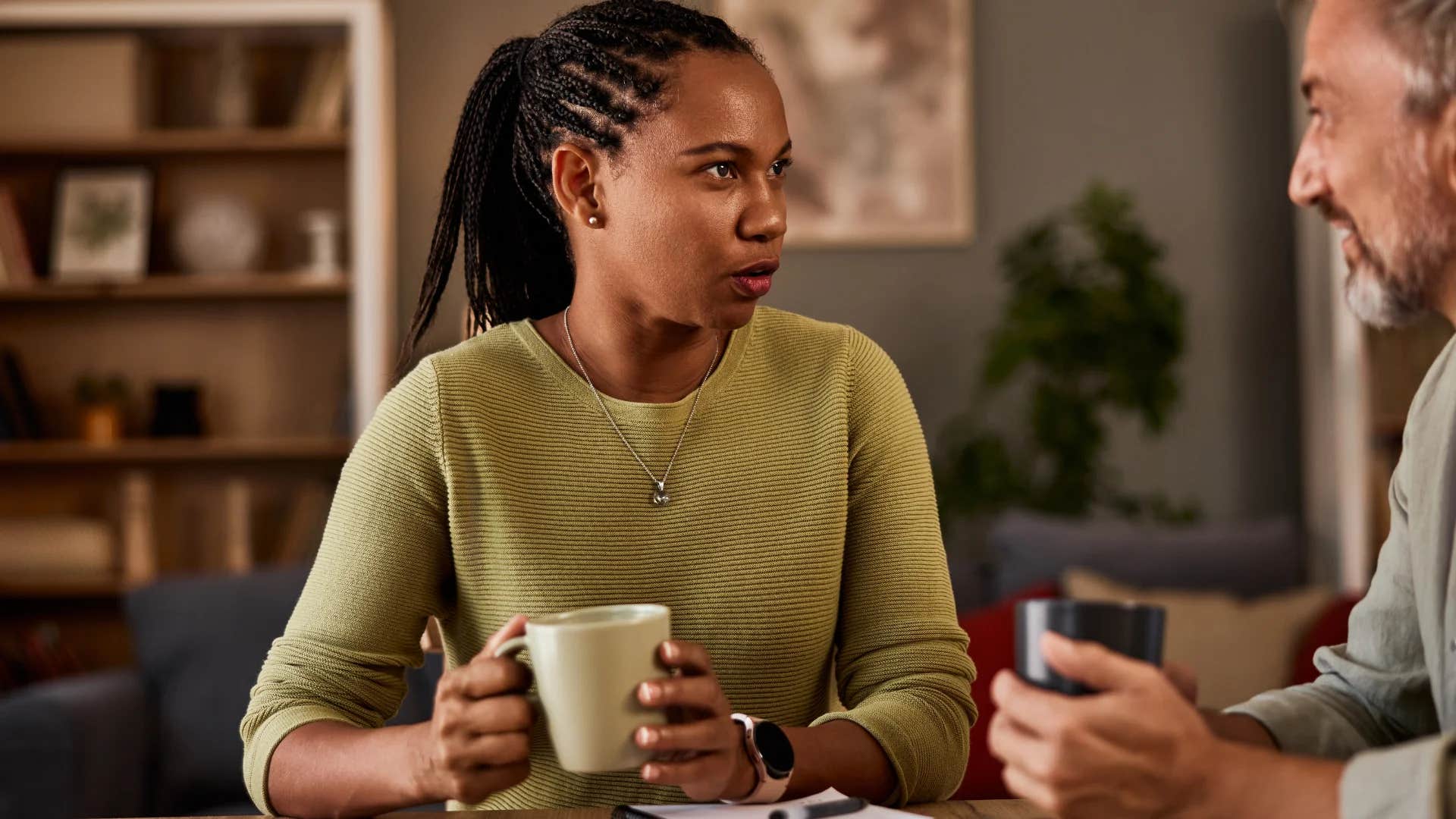 assertive woman admitting to man i'm struggling to trust you
