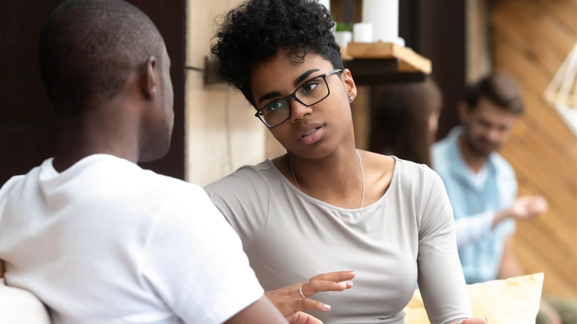 assertive woman telling man i just need some space