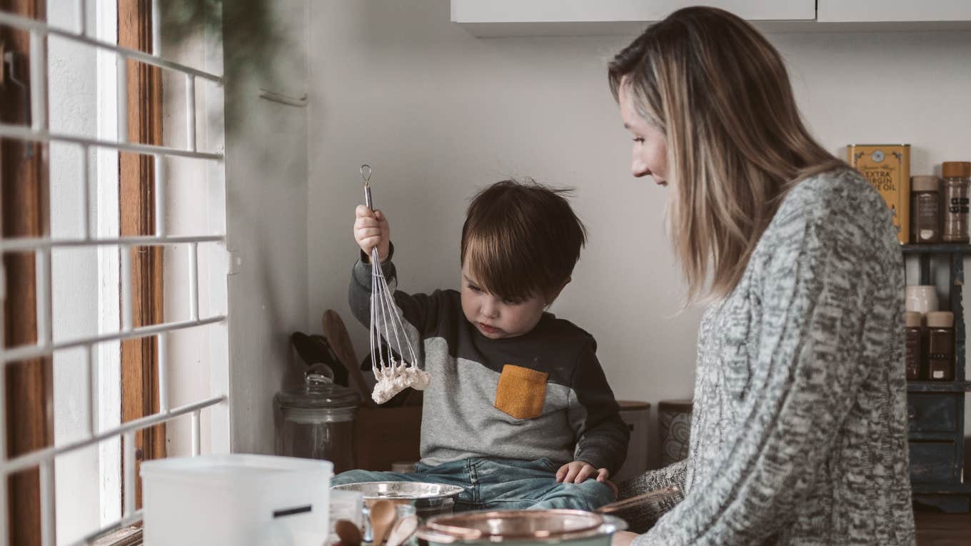 mom cooking with child 