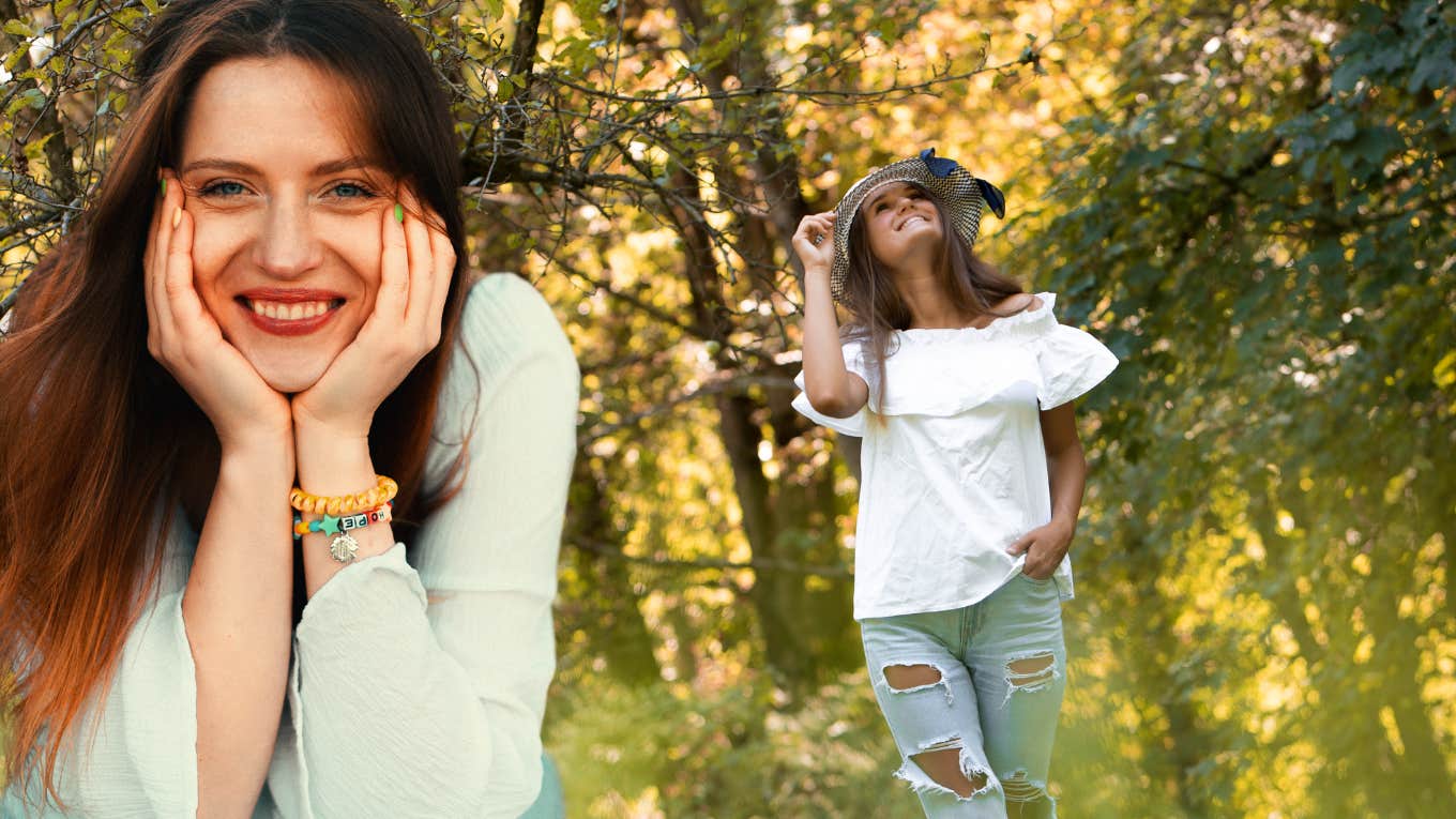 Woman smiling walking in nature 