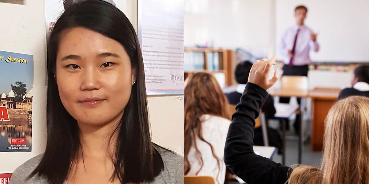 29-Year-Old Pretends To Be A High School Student Because She Is 'Lonely & Wants To Feel Safe Again' A photo of Hyejeong Shin at Rutgers University is next to an image of a classroom setting