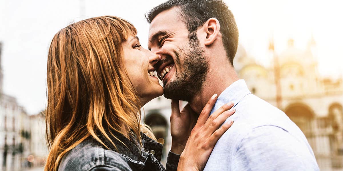 happy couple about to kiss