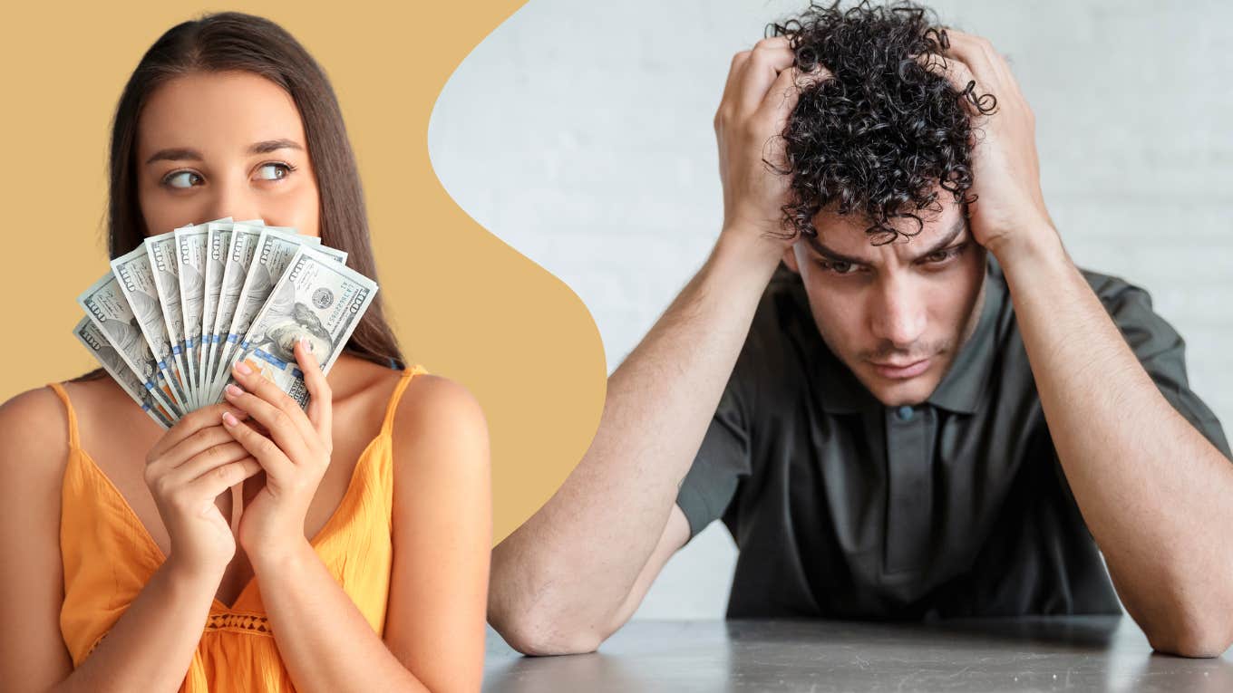 Man fearing of woman spending his money 