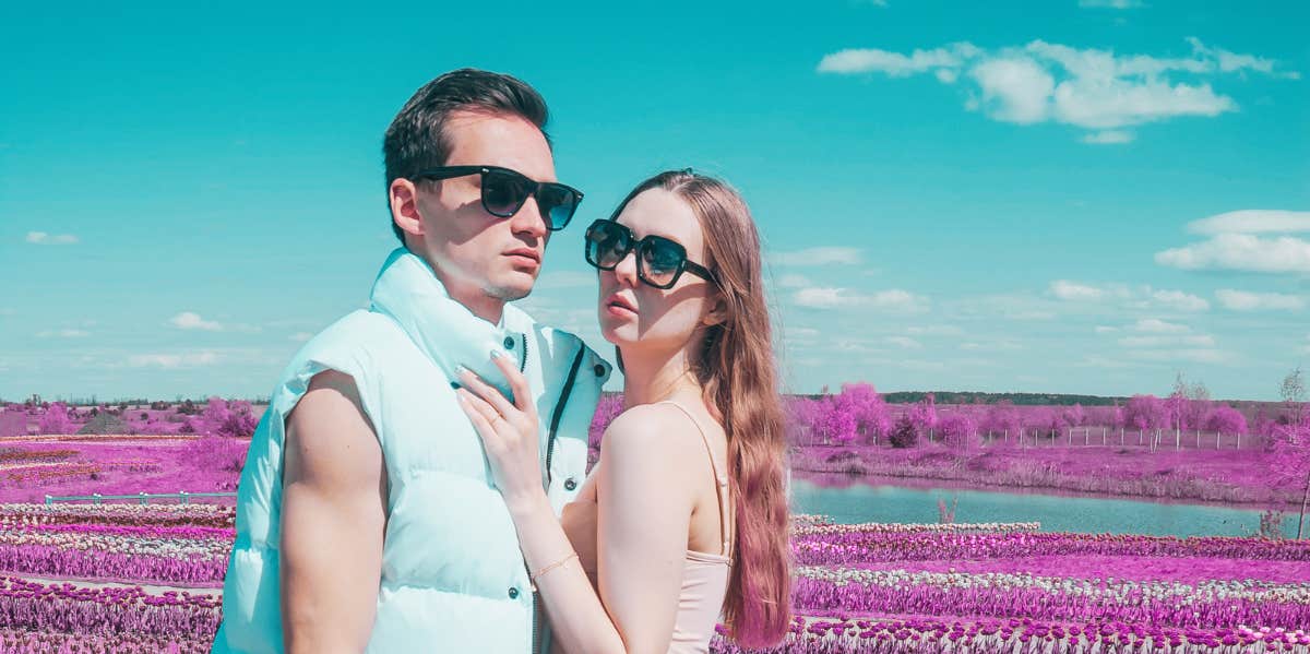 couple in a flower field