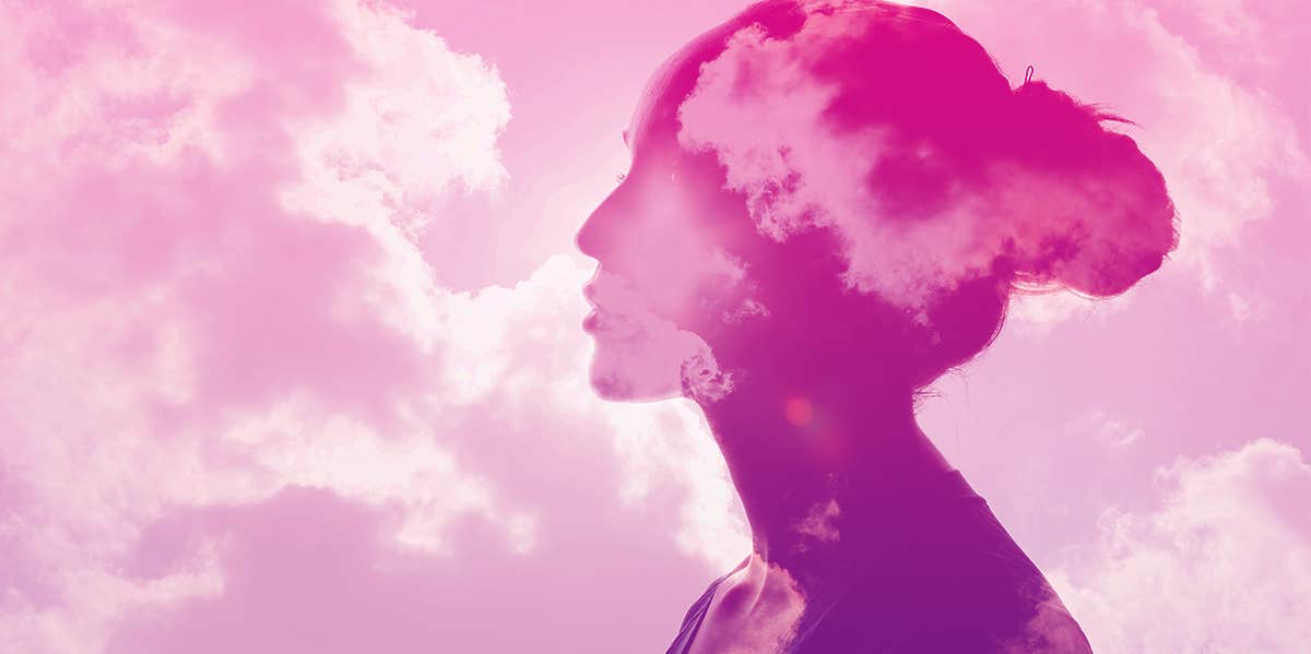 Psychological Experiments That Will Make You Smarter Than Everyone Else woman's head in the cloud thinking psychologically
