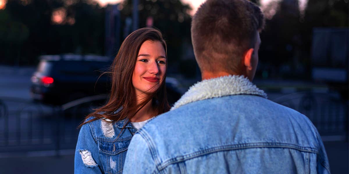 woman flirting with man on date