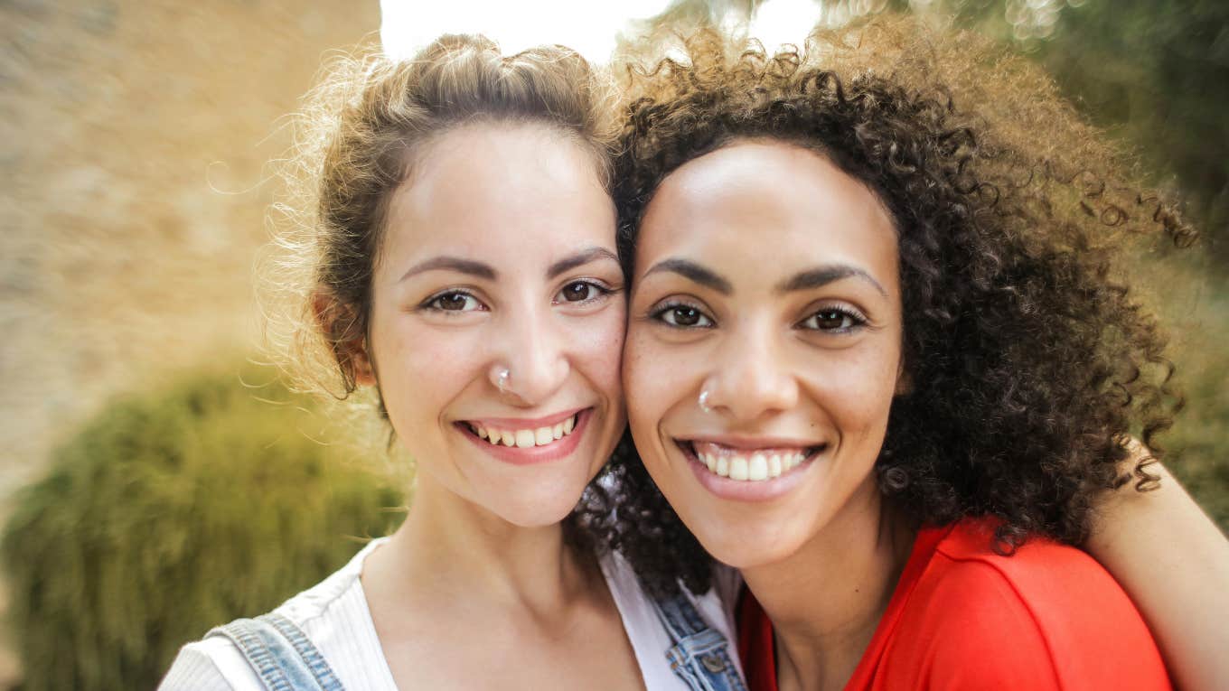 two women smiling