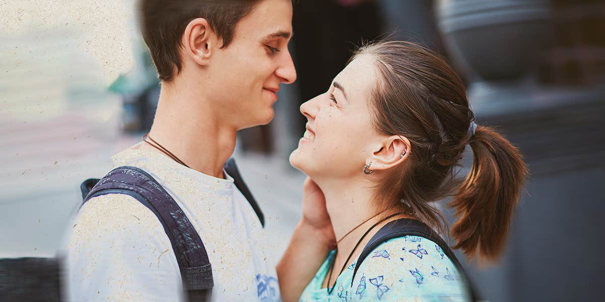 young couple smiling on each other