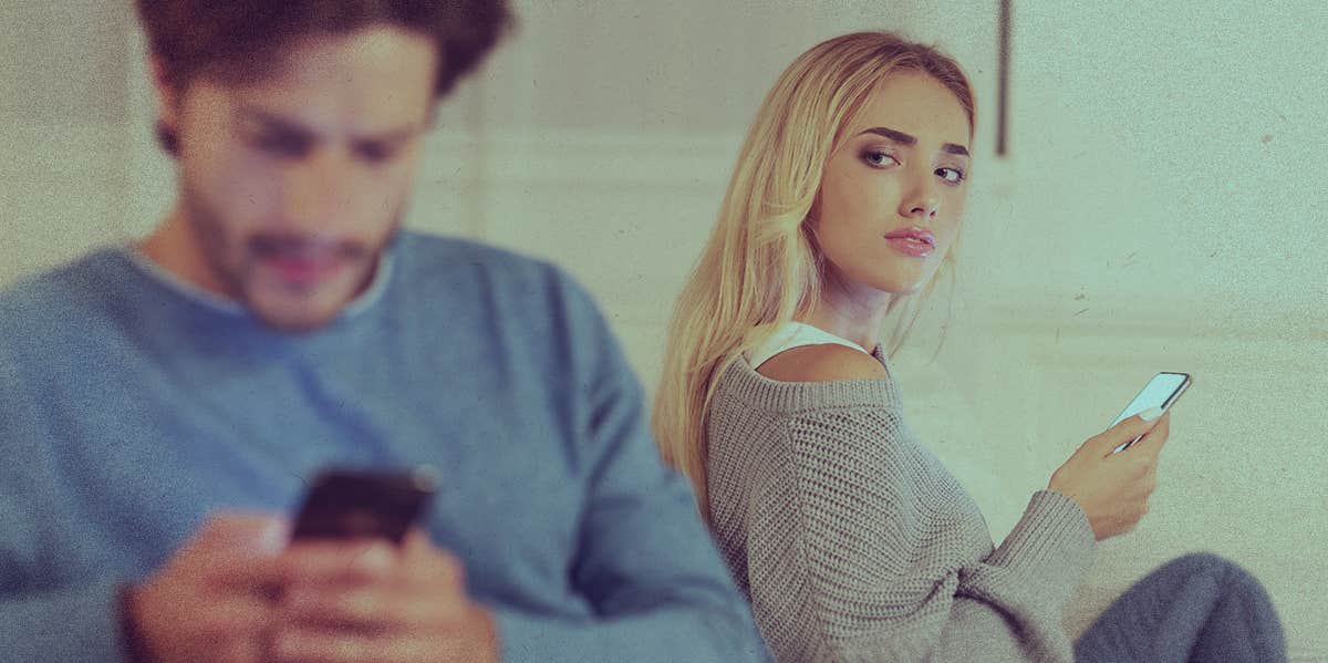 5 Signs Your Husband Is Gay woman looking at a man texting