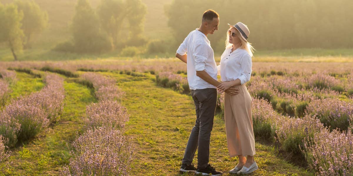 couple in a flower field 