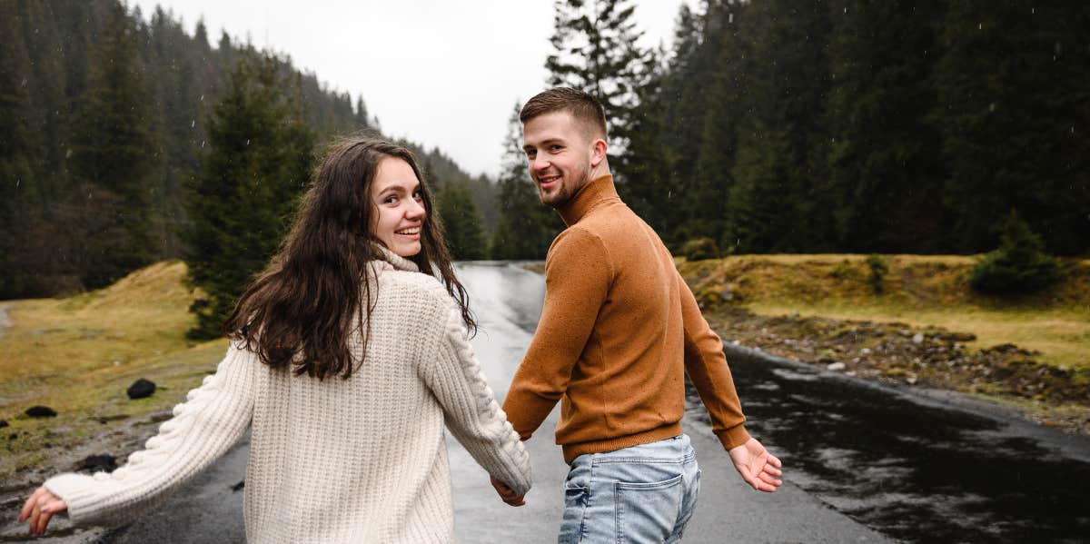 couple hiking in nature 