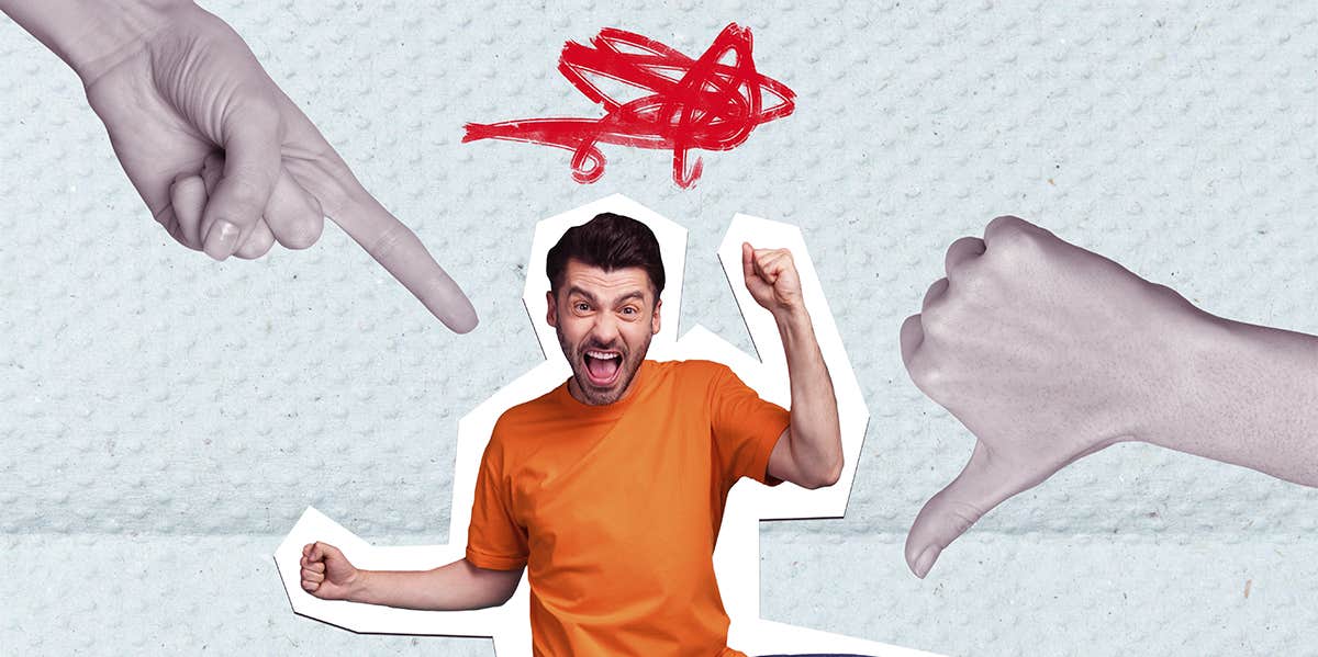 Major Signs He's Not Mr. Right (Or Mr. Right Now) pointing at screaming man in orange shirt