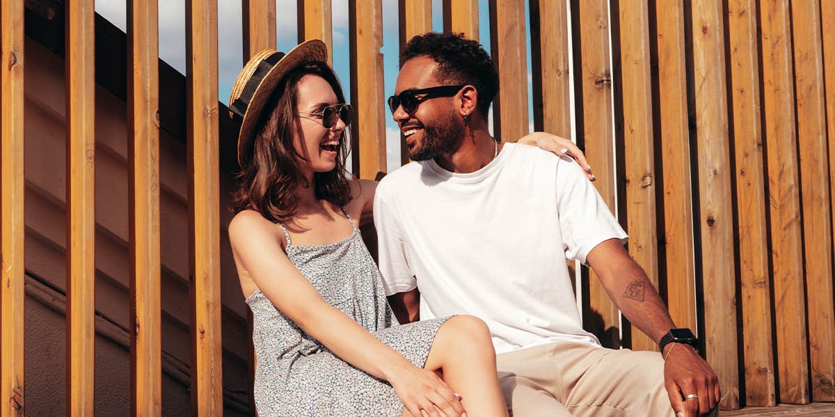 couple laughing together