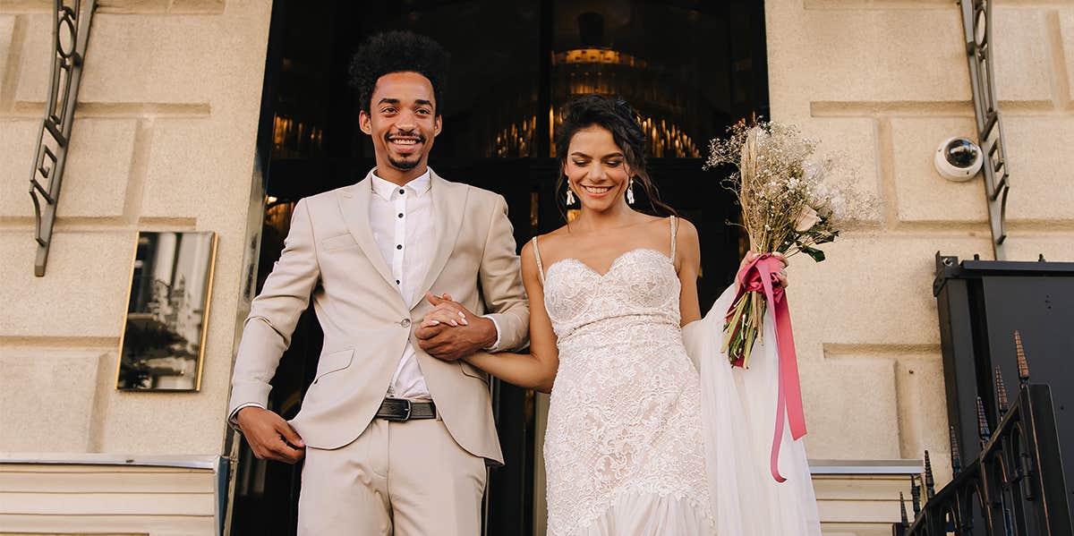 bride and groom on wedding day