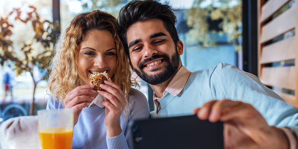 7 "Little Things" That Make People A Lot Happier In Their Relationship man and woman taking selfie at breakfast
