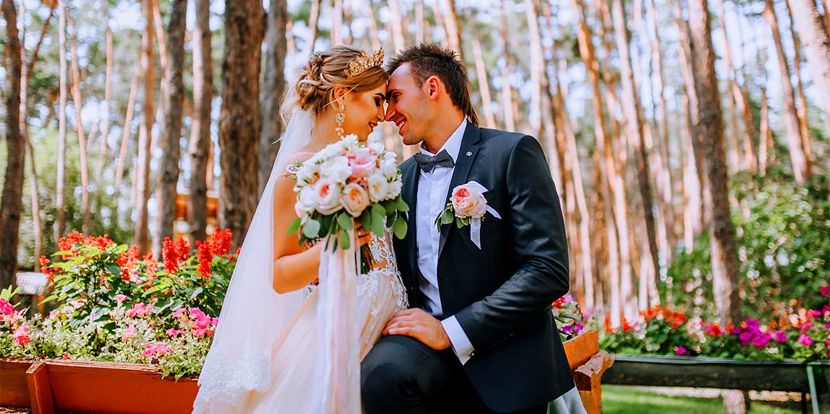 Dangerous Marriage Myths That Are So Untrue bride and groom sitting in garden
