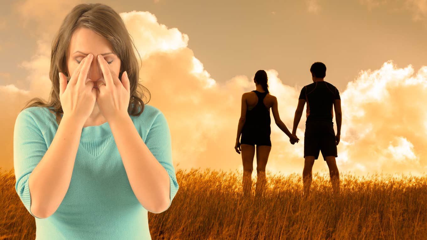Girl touching forehead envisioning relationship 
