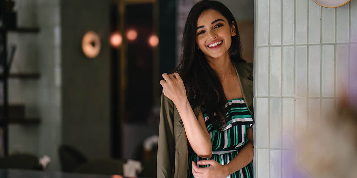 pretty smiling girl in dress