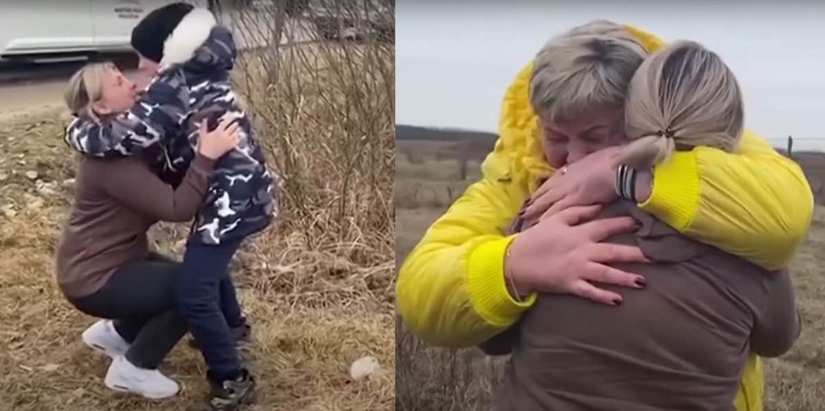 Anna Semyuk embraces her child and Natalia Ablayeva