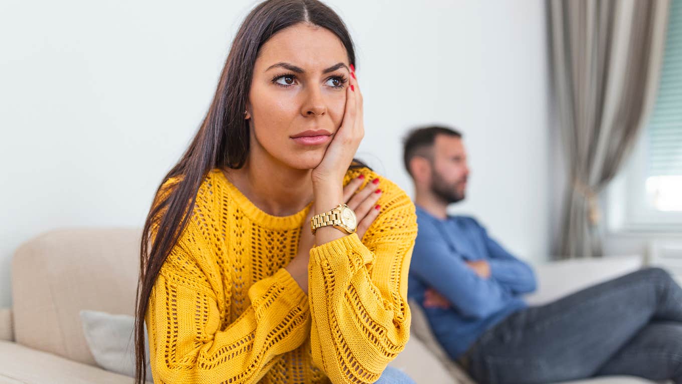 Frustrated couple arguing