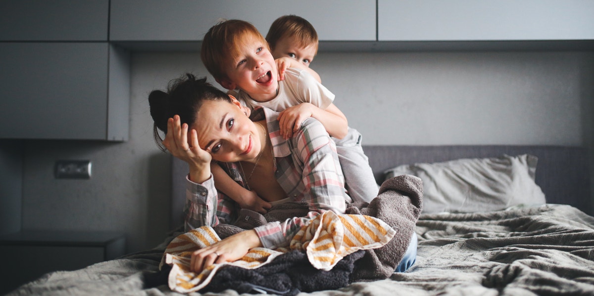 stressed mother with children