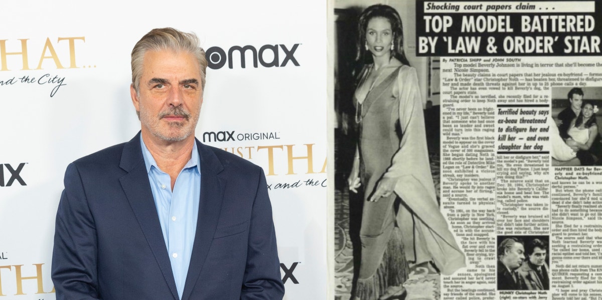 Chris-Noth-Sexual-Assault-Allegations Chris Noth at "And Just Like That" premier to the left. Article About Beverly Johnson's Allegations, right.