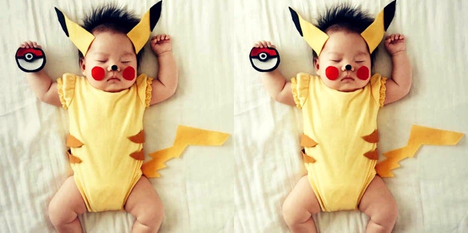Adorable Baby Has No Idea Her Mom Dresses Her Up While She Naps photo of baby dressed as pikachu