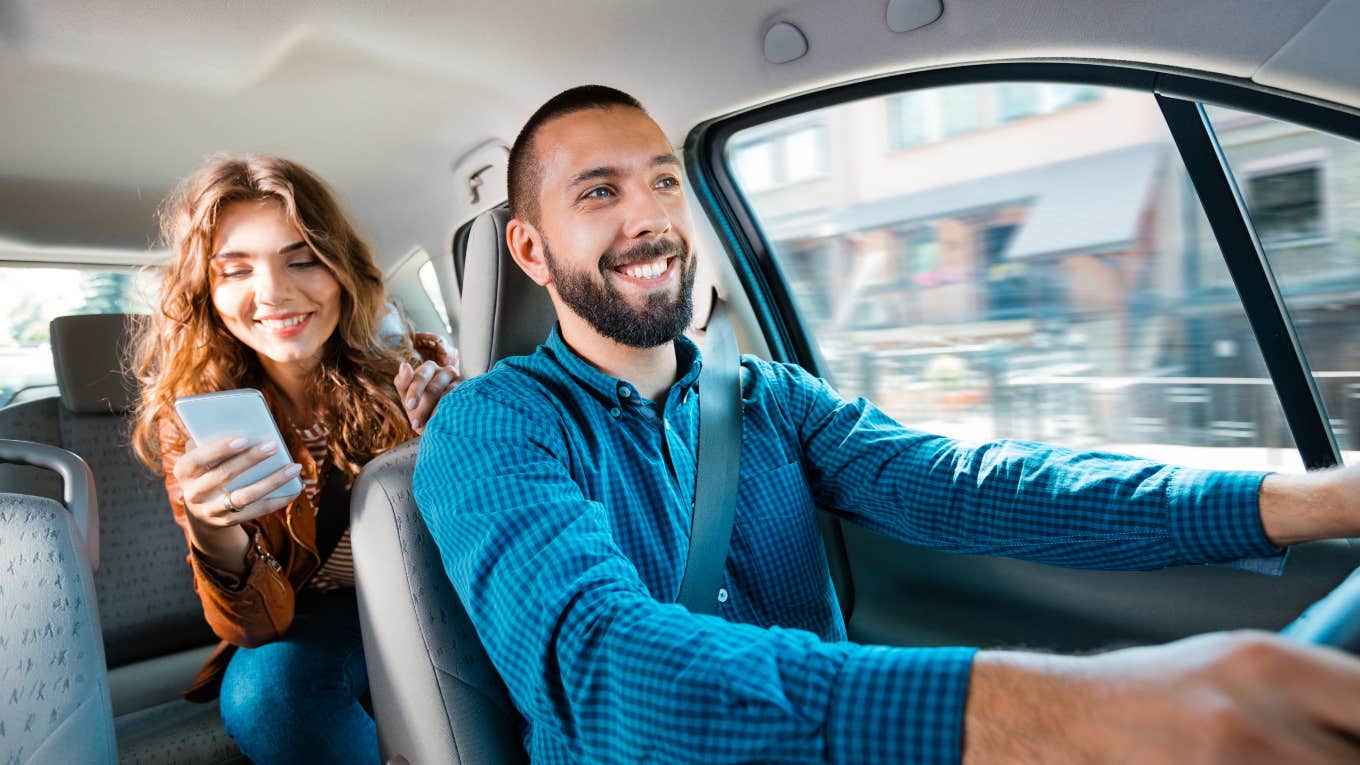 driver and passenger in rideshare car