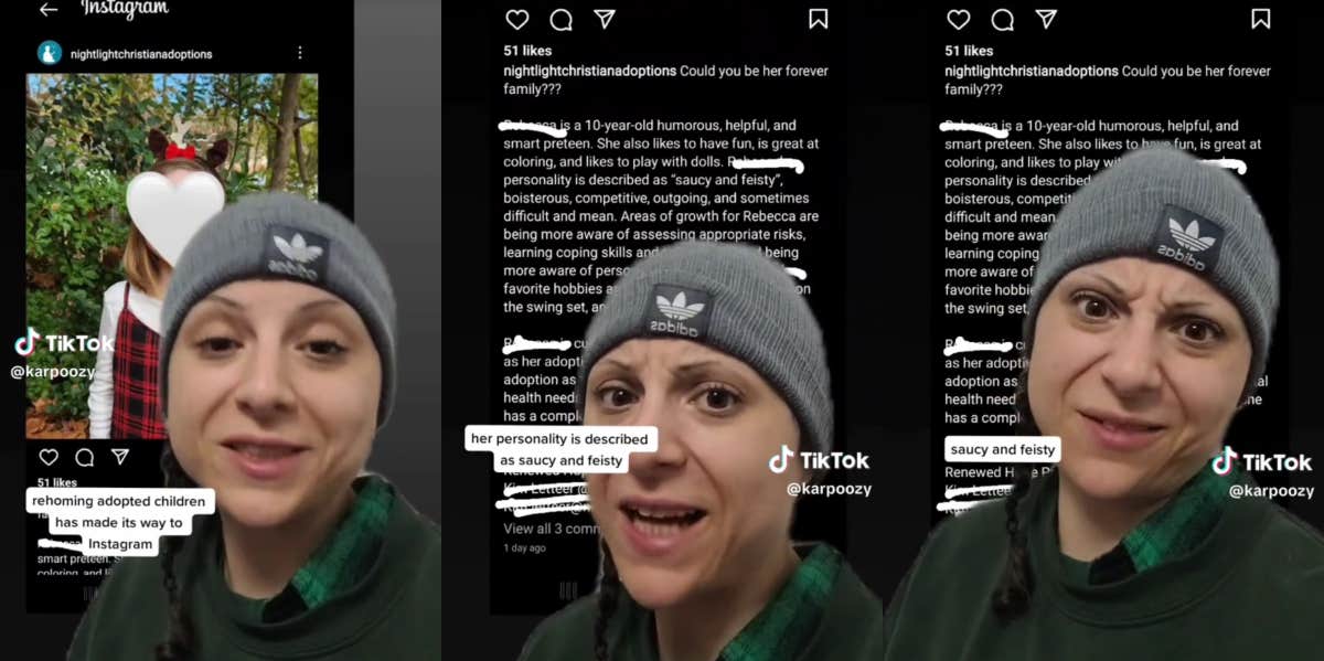 Adoption Agency Advertises A 'Feisty' 10-Year-Old Girl In Need Of A New Home On Instagram Kirsta on TikTok reading adoption agency description of 10-year-old