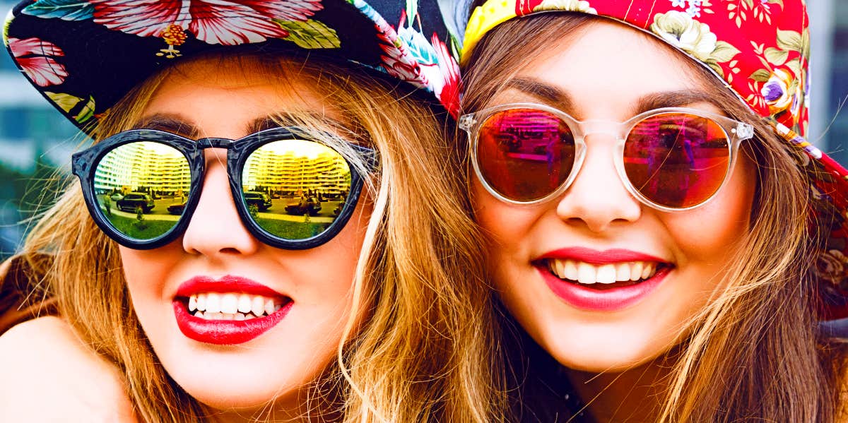 After a breakup Two friends having fun in shades