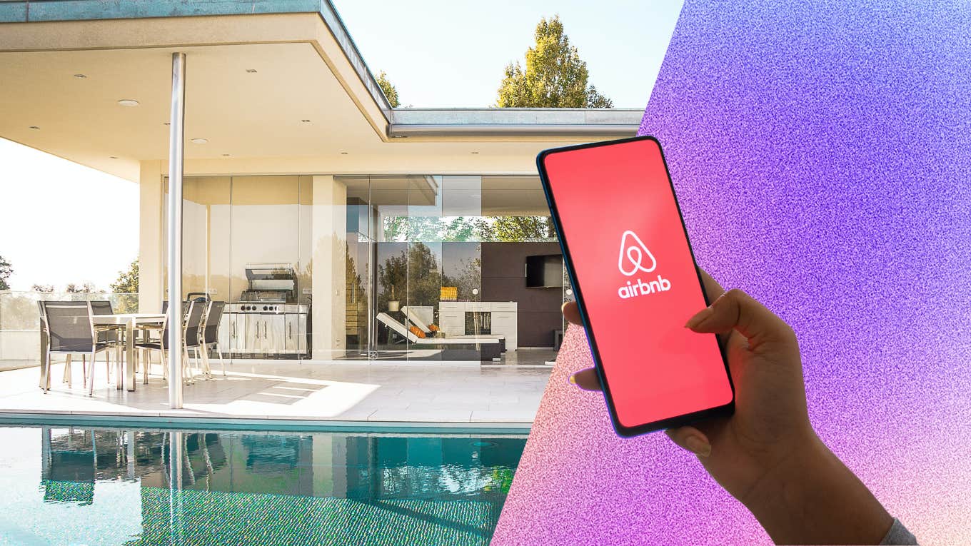 airbnb app on phone and luxury home